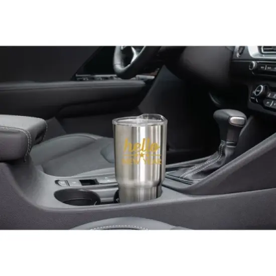 100 North 30 Ounce Stainless Steel On the Go Travel Tumbler With Push Top Lid, Hello New Year Silver image {4}
