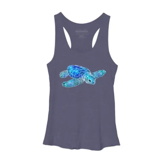 Women's Design By Humans Blue And Green Watercolor Sea Turtle By Maryedenoa Racerback Tank Top image {7}