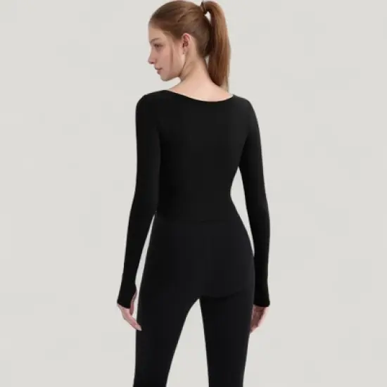 Anna-Kaci Active Women's Long Sleeve Pullover Top with Deep Scoop Neck and Fitted Stretch Design image {5}