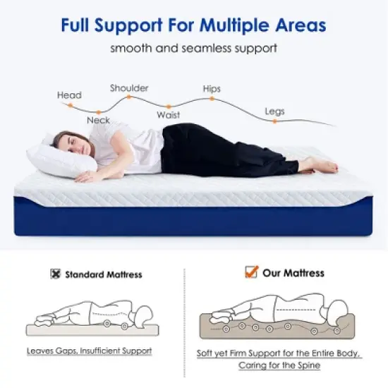 CSBDHome 10 Inch Green Tea Gel Memory Foam Mattress, Cooling Gel Infused Mattress for Pressure Relief, Washable Cover image {3}