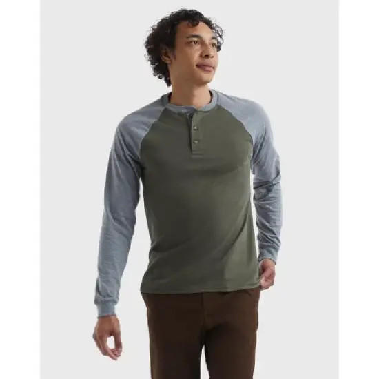 Hanes Beefy-T Men's Long Sleeve Colorblock Henley image {7}