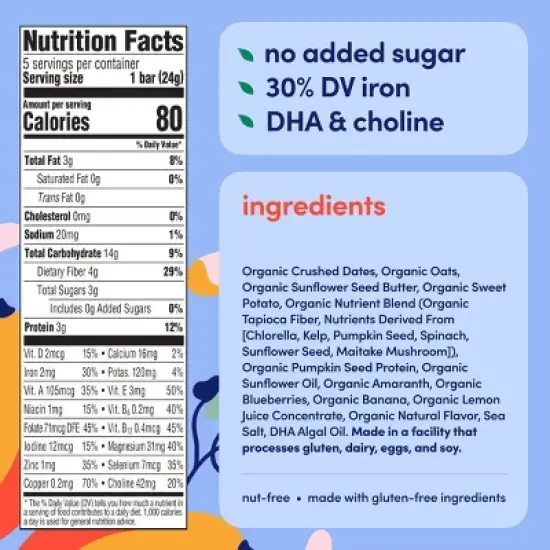 Cerebelly Organic Blueberry Banana Sweet Potato Smart Snack Bars - 4.2oz/5pk image {1}