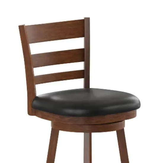 Merrick Lane 24" Classic Wooden Ladderback Swivel Counter Height Stool with Upholstered Padded Seat and Integrated Footrest image {7}