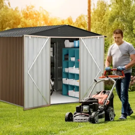 Acekool 10x12 FT Metal Outdoor Storage Shed, Aluminum Frame, Lockable Door, Vents, Sloped Roof image {2}