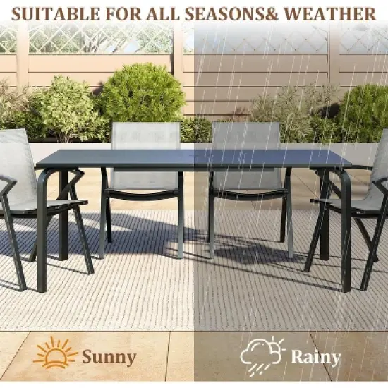 71" Modern Outdoor Dining Table with Umbrella Hole - Marine-Grade Aluminum Patio Table, Weatherproof & Rust-Proof Design for Restaurants, Backyards image {6}