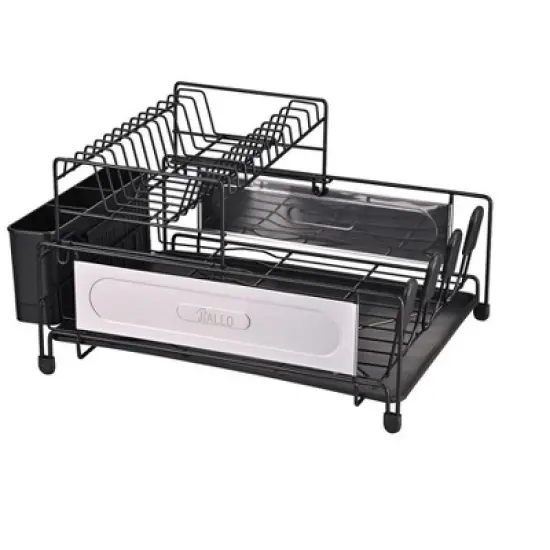 Jiallo Stainless Steel 2-Tier dish rack with self -draining tray (Black Color) image {3}