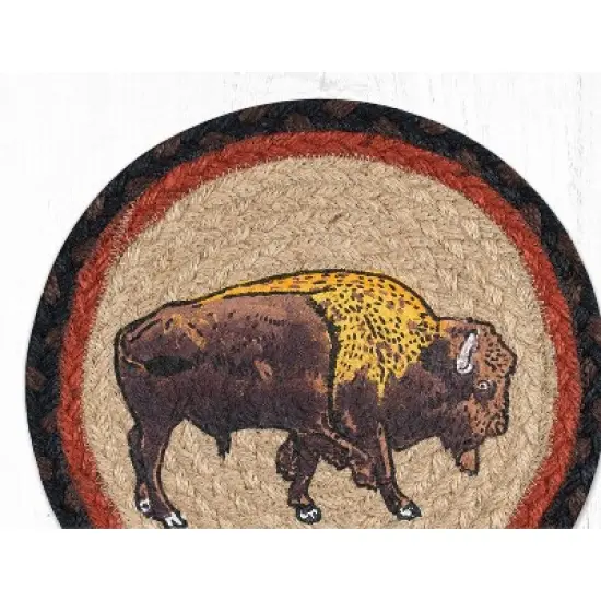 Earth Rugs Buffalo Printed Round Trivet &ndash; 10"x10" Braided Jute Hot Pad with Rustic Wildlife Design image {2}