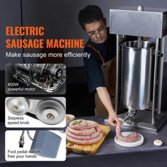 VEVOR Electric Sausage Stuffer, 25 L / 55 LBS Vertical Meat Stuffer, 400W Motor, Stepless Speed Control and Foot Pedal, Silver image {2}