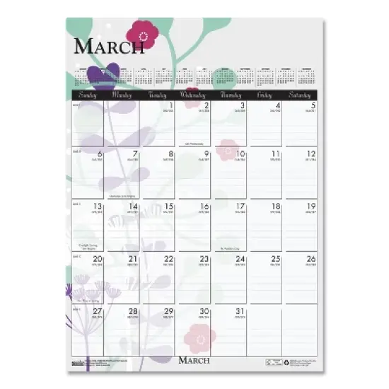 House of Doolittle Recycled Wild Flower Wall Calendar Wild Flowers Artwork 12-Month January 2026 to December 2026 White image {3}