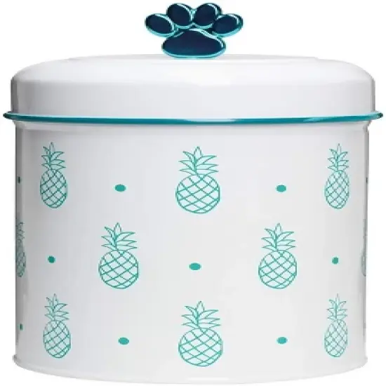 Amici Pet Pineapple Canister Decorative Metal Treat Storage Container with Figural Knob, Metallic Turquoise Accents image {4}
