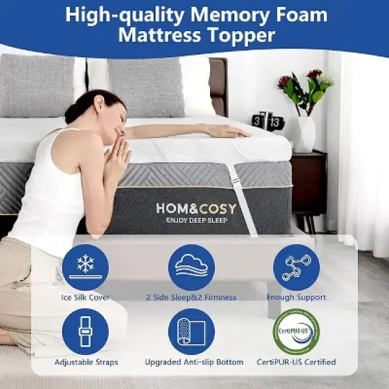 Vipbear 3-inch sturdy memory foam bed surface, high-quality cooling gel + bamboo high-density mattress support, medium-firm mattress surface, white image {1}