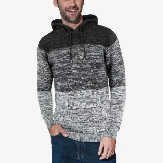 X RAY Men's Slim Fit Knitted Hoodie Sweater, Casual Color Block Hooded Pullover Top image {11}