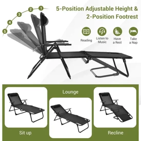 Costway 3pcs Patio Folding Chaise Lounge Chair PVC Tabletop Set Outdoor Portable Beach image {7}