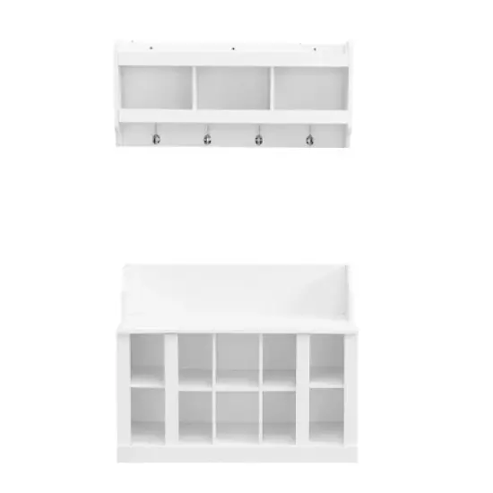 MOEPISY Elegant Hall Tree with Wall Mounted Coat Rack, Entryway Organizer For Hallway, Foyer, Mudroom, White image {7}