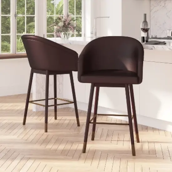 Merrick Lane Modern Wood Frame Stool with Metallic Accents image {3}