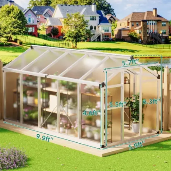 6x8 FT Greenhouses for Outdoors, Heavy Duty Aluminum Green House with Polycarbonate Roof, Sliding Door, Adjustable Vent for Garden, Backyard, Natural image {5}