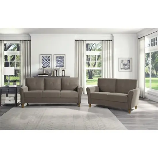 Dunleith Modern Contemporary Velvet Tufted Sofa in Brown and Walnut - Lexicon image {3}