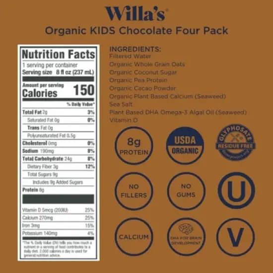 Willa's Organic Non-Dairy Oat Kids Milk - 4pk image {2}
