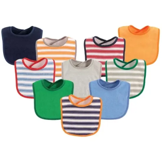 Luvable Friends Baby Boy Cotton Terry Bibs 10pk, Boy Stripe, One Size image {1}
