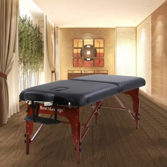 FDW Massage Table SPA Bed Height Adjustable 2 Fold Massage Table,Black image {5}