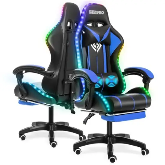 Hoffree Comfort Massage Racing Gaming Chair Ergonomic Office PC Chair with Footrest & RGB Light image {9}