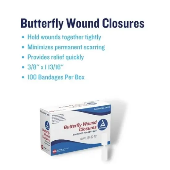 Dynarex Butterfly Wound Closure Adhesive Bandages Medium, 100 Count image {1}