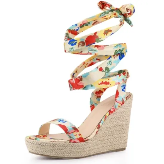 Perphy Platform Floral Printed Espadrille Wedge Sandals for Women image {6}
