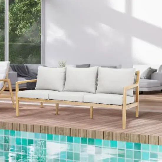 Moda Furnishings Acacia Wood Patio Outdoor Threeseat Sofa With Cushions image {2}