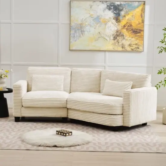 HYLEORY 154'' Sectional Sofa , Indoor Furniture Convertible Modular Corduroy Sectional Sofa for Living Room image {2}