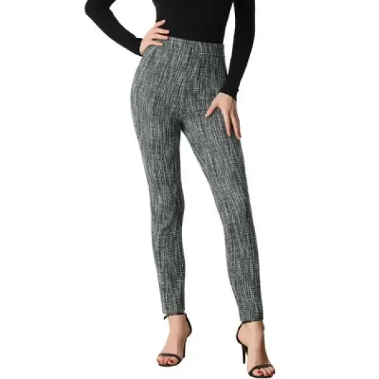 Allegra K Tweed Pants for Women's High Waist Casual Plaid Tartan Leggings Long Trousers image {5}