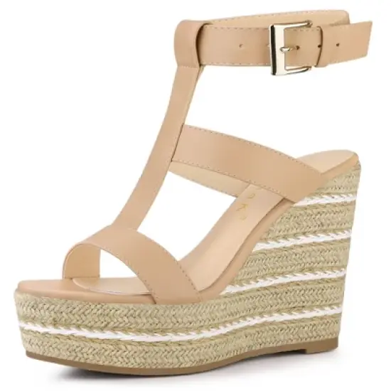 Allegra K Women's Espadrille Strappy Platform Wedges Sandals image {8}
