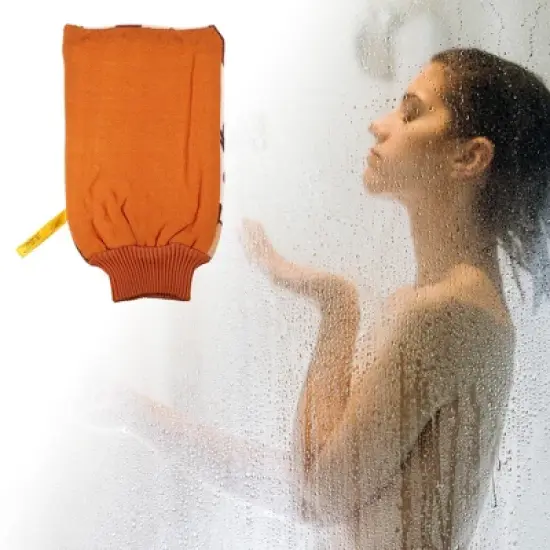 Unique Bargains Bathroom Bath Shower Gloves 9.45"x5.51" Yellow 1 Pc image {1}