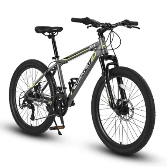 YONWAY 24 Inch Mountain Bike , Shimano 21 Speed  Steel Frame Mountain Bicycle with Dual Disc Brakes and Front Suspension MTB for Boys Girls image {8}
