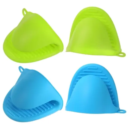 Unique Bargains Heat Resistant Kitchen Utensil Sets Silicone Oven Mitts 4 Pcs image {7}