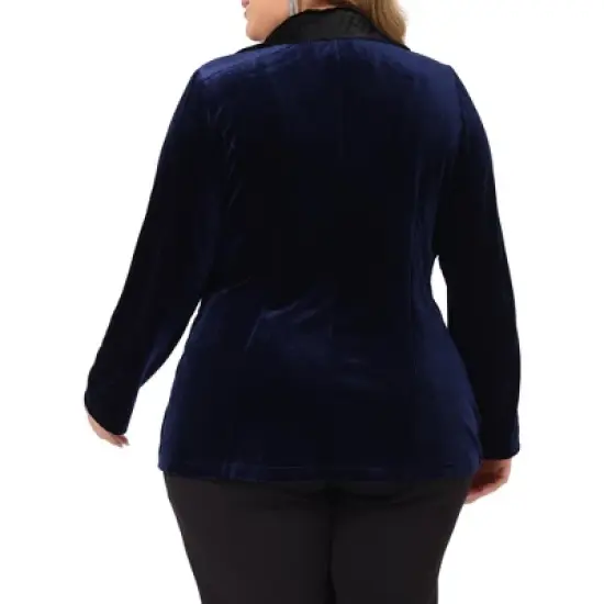 Agnes Orinda Women's Plus Size Velvet Vintage Evening Sparkle Button Contrast Notched Lapel Suit Blazers image {3}