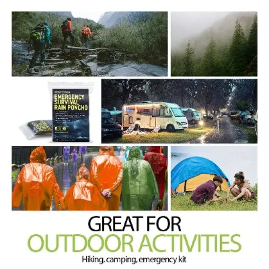 FosPower 4 Pack Emergency Ponchos for Adults, Survival Blanket Retains 90% Body Heat, Waterproof & Reusable Hiking Raincoat Hooded, Orange image {8}