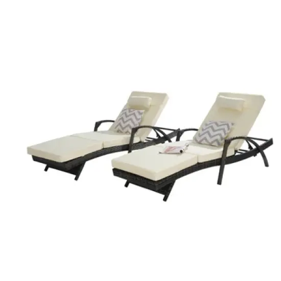 Set of 2 Outdoor Lounge Chair 5-Position Chaise Lounge Wicker Long Reclining Chair Lawn Sunbathing Chairs with Cushion, Gray/Beige/Blue/Red-ModernLuxe image {6}