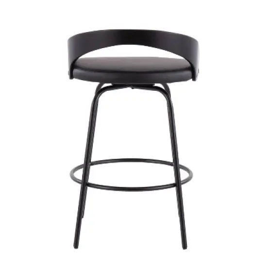 Set of 2 Grotto Claire Counter Height Barstools Leather/Steel/Wood Black - LumiSource image {4}