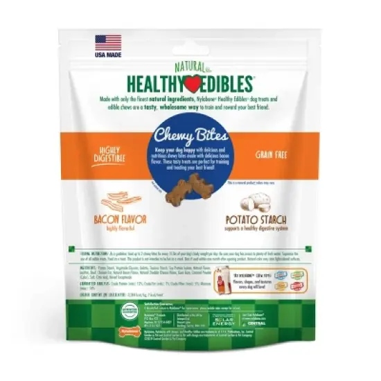 Nylabone Natural Healthy Edibles Bacon Chewy Bites Dog Treats- 6oz image {1}