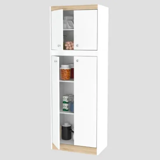4 Doors Kitchen Storage Cabinet White/Oak - Inval image {3}