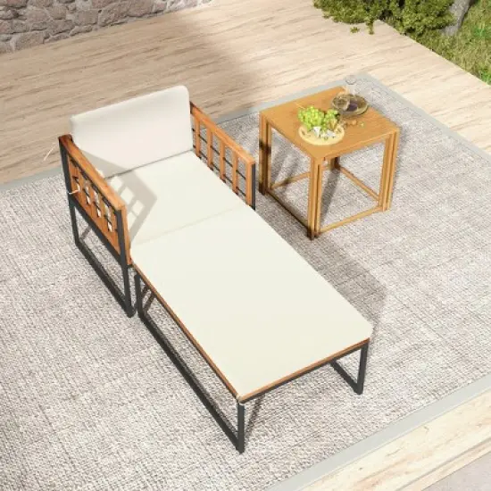 Tangkula 4PCS Outdoor Chaise Lounge Chair Acacia Wood Heavy Duty 1200 lbs Weight Capacity image {2}