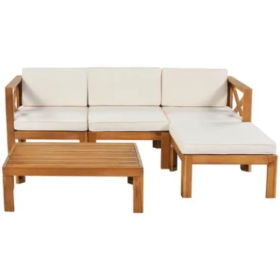 5-Piece Outdoor Patio Solid Wood Sectional Sofa with Coffee Table and Cushions image {6}