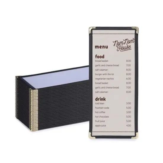 WeChef 30 Pcs 4.25 x 11" Restaurant Menu Covers Single Page 2 View Menu Sleeves Double-Stitched Edge PVC for Wine List image {9}