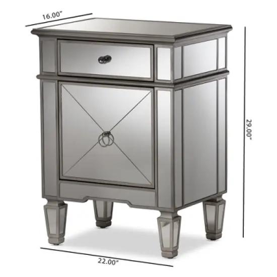 Claudia Hollywood Regency Glamour Style Mirrored Nightstand - Baxton Studio image {4}