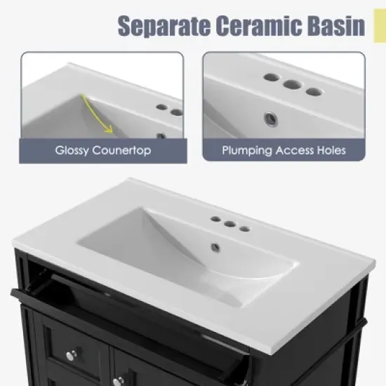 30" Bathroom Vanity with Sink &acirc;&acirc;&sbquo;?MDF and Solid Wood Cabinet, Roman Legs,Undermount Ceramic Sink,Freestanding Cabinet image {9}