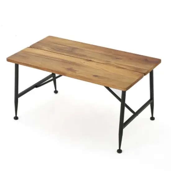 GDFStudio Ellaria Outdoor Industrial Acacia Wood Coffee Table, Antique Teak/Black image {3}