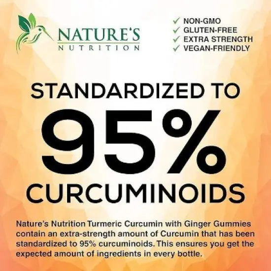 Turmeric Gummies with Black Pepper & Ginger for Best Absorption, 95% Curcuminoids Tumeric Curcumin - 60 Gummies By Nature's Nutrition image {2}