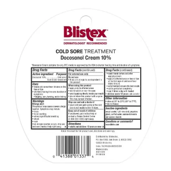 Blistex Cold Sore and Fever Blister Treatment Cream - Docosanol - 0.07oz image {7}