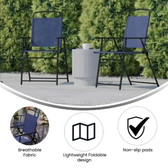 Flash Furniture Set of 2 Mystic Folding Patio Sling Chairs, Outdoor Textilene Lawn Chairs with Armrests image {6}