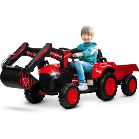 12V 3 in 1 Kids Ride on Excavator & Tractor with Detachable Trailer, Kids Electric Vehicles with Remote Control, LED Lights, Music image {10}